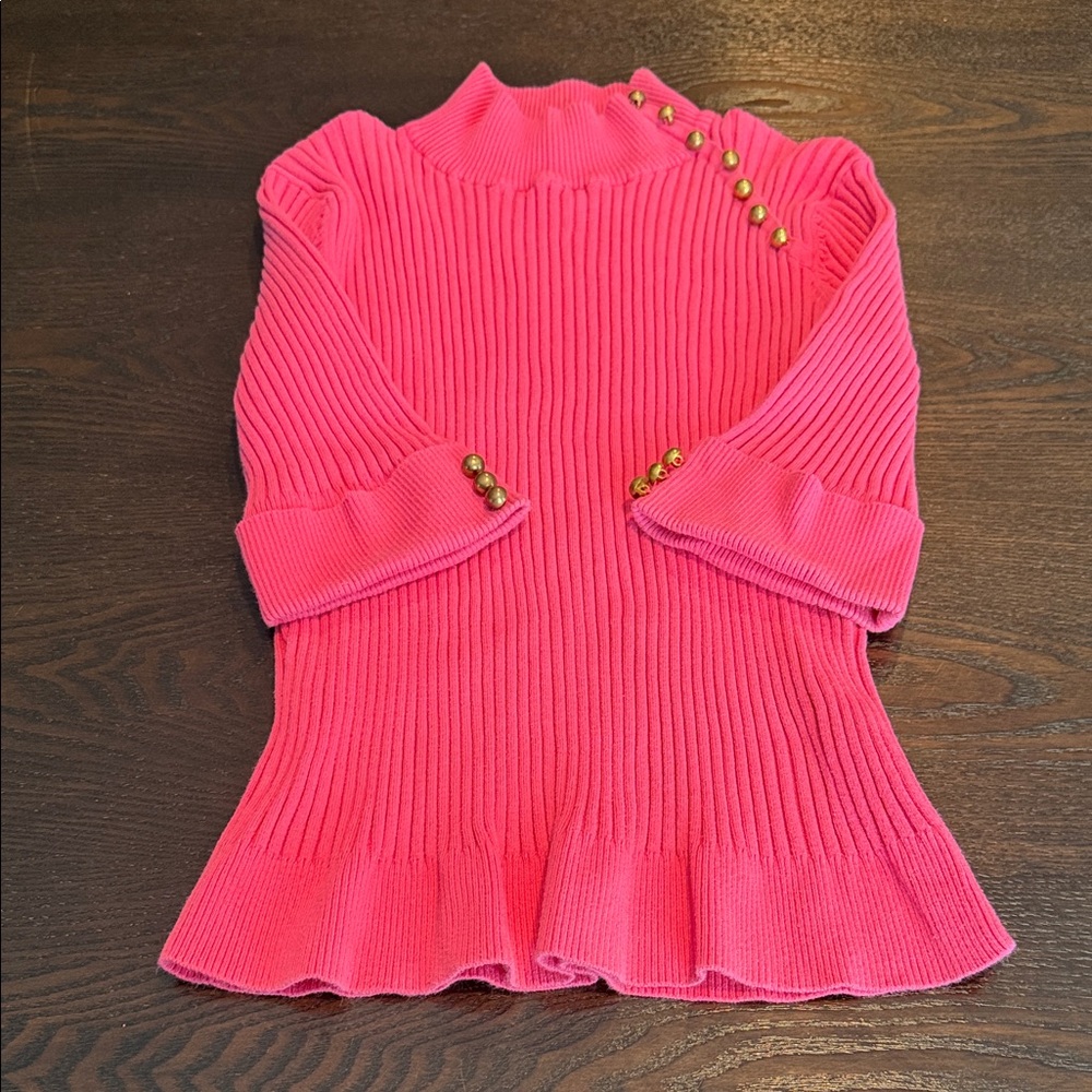 EVIE Vibrant Pink Turtleneck Sweater with Button Detail